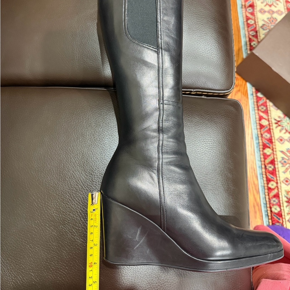 Prada Black Leather Wedge Knee Boots - Picture 4 of 7